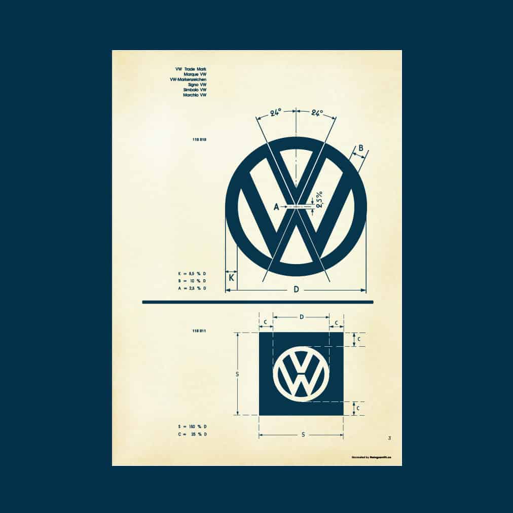 Recreated-Vintage VW Logo Specification Poster For Download