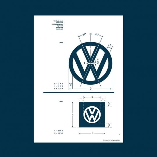 Recreated-Vintage VW Logo Specification Poster For Download