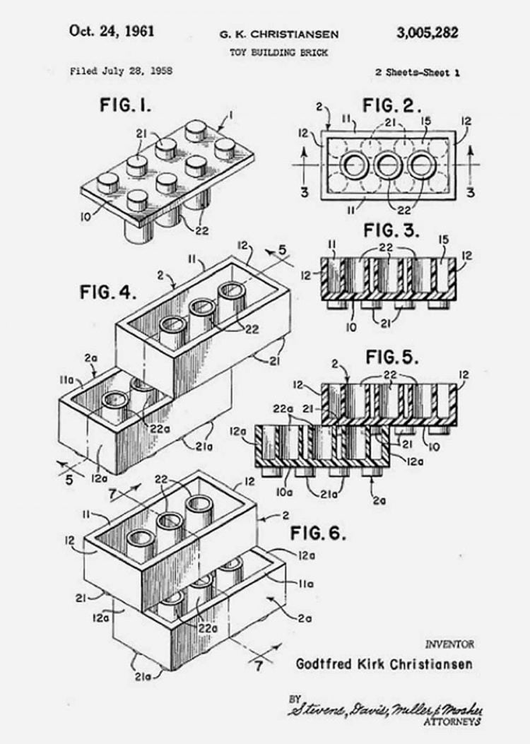 THe original lego brick patent by Ole Kirk Christiansen