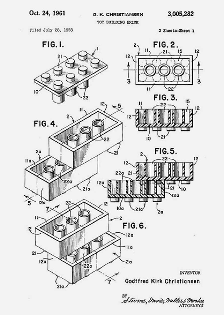 THe originalpatent for the lego brick by Ole Kirk Christiansen