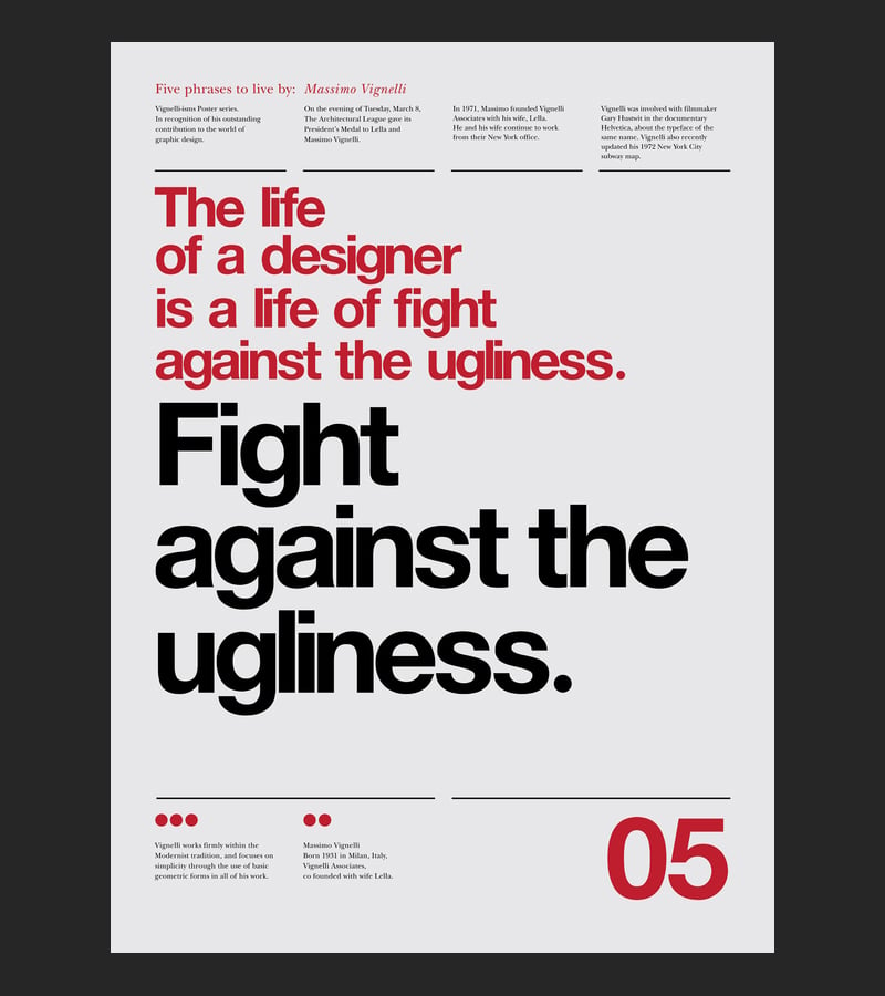 5 Phrases Of Massimo Vignelli Set in Helvetica by Anthony Neil Dart