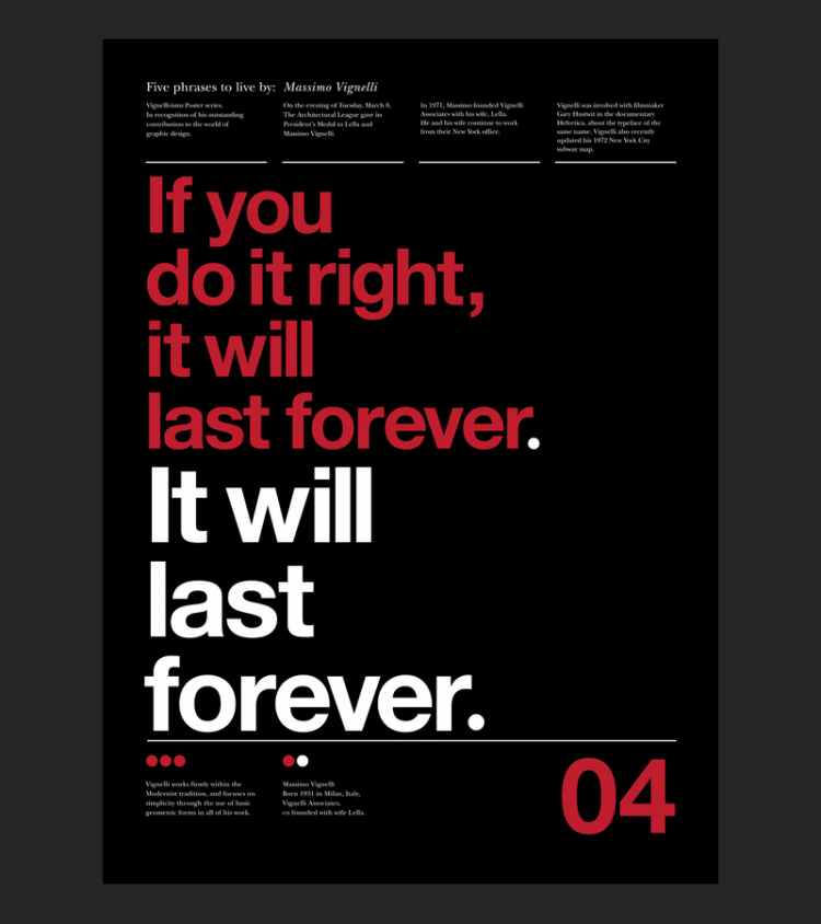 5 Phrases Of Massimo Vignelli Set in Helvetica by Anthony Neil Dart