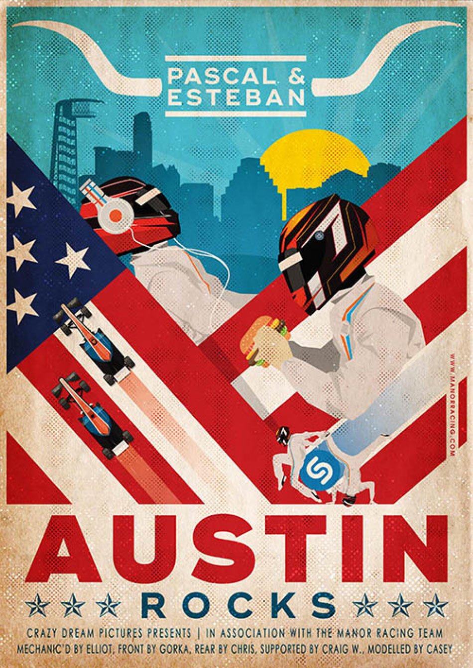 Vintage Style F1 2016 Race Season Posters from Manor Racing Team