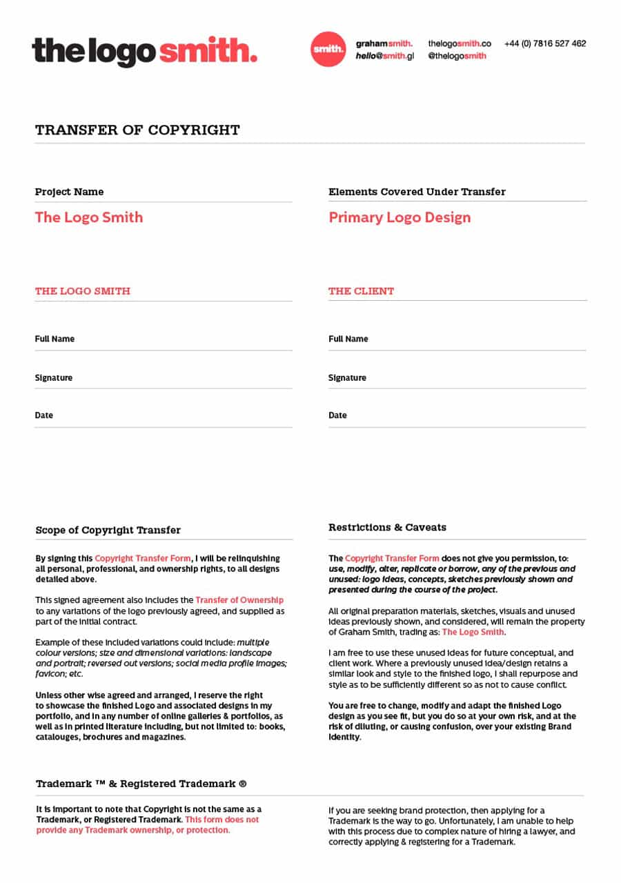 Logo Design Transfer of Copyright Form InDesign Template for Download