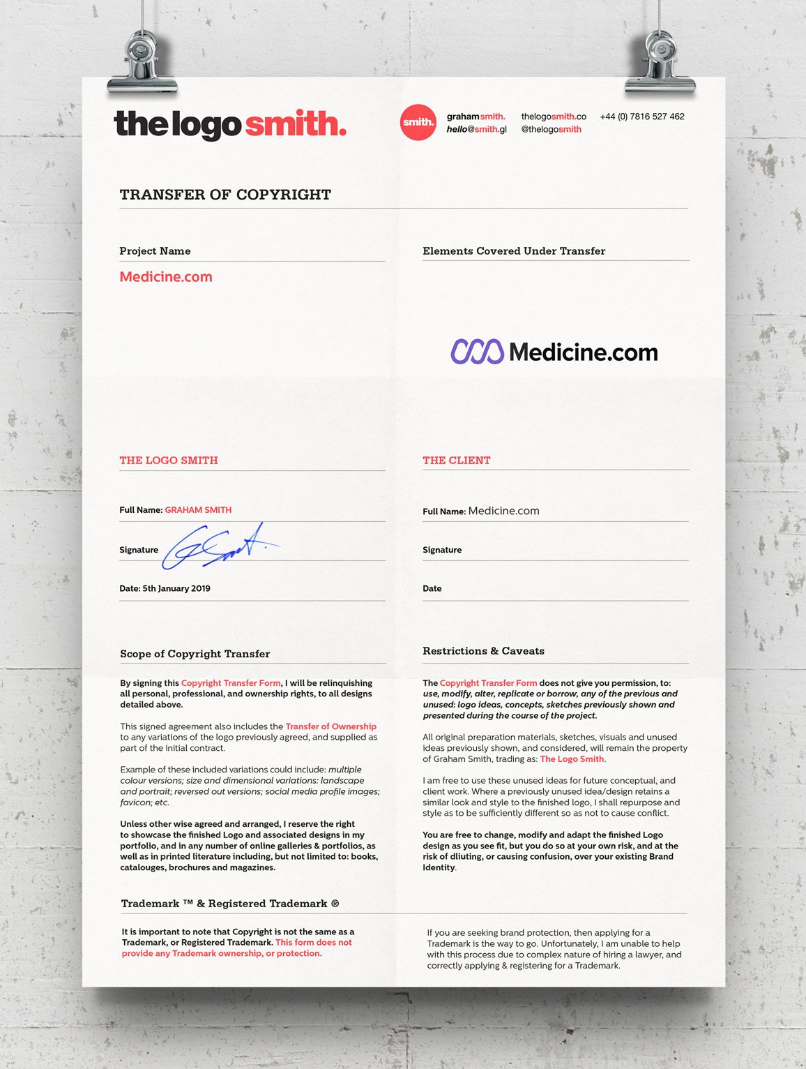 Transfer of Copyright Logo Design Template Download | The Logo Smith