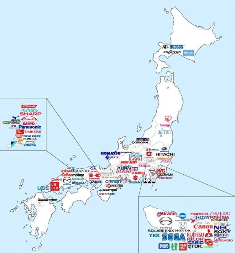 map of major japanese brands