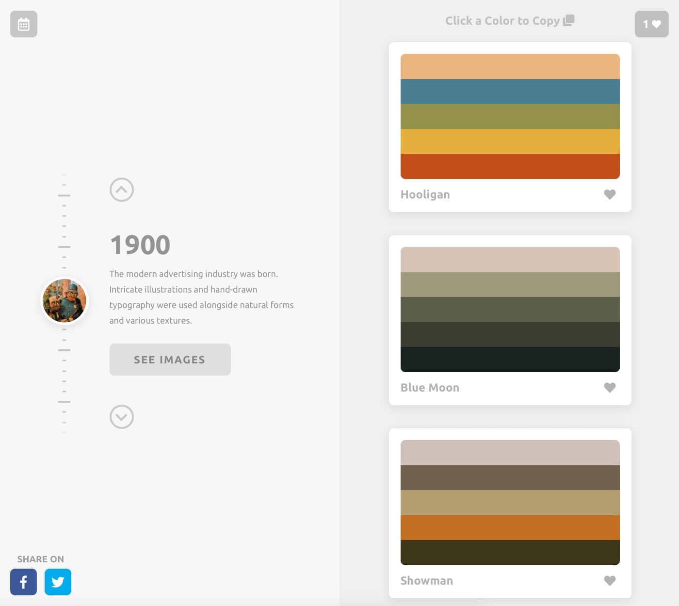 Color Leap Take a leap through time and see the color palettes of history 1900 colours