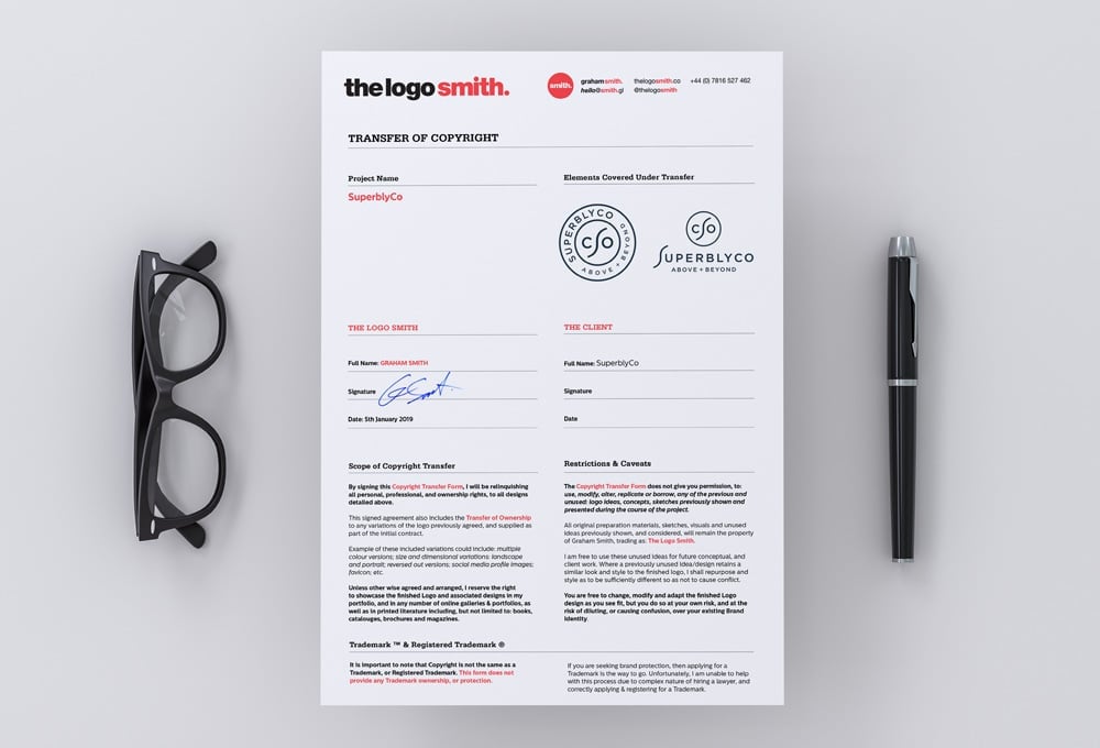 Logo Design Copyright Transfer to Client Form - InDesign Template for Download