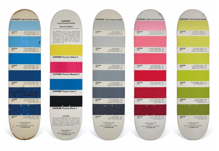 A set of five ryan mcguiness pantone skateboards supreme christies auction