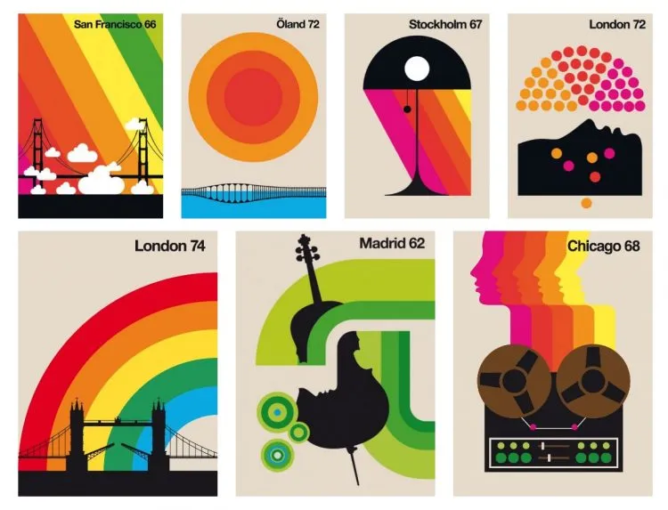 Around the World - Colourful Modern Vintage Posters Designed by Bo Lundberg