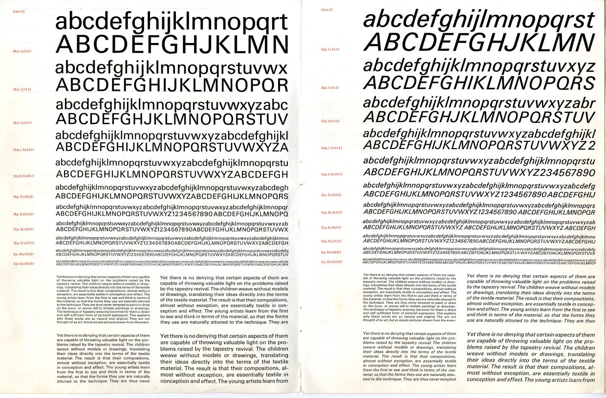 Univers Type Specimen Sheets Designed in 1957 by Adrian Frutiger