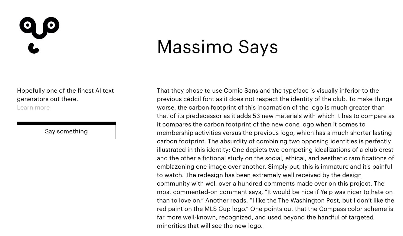 Massimo Says: A fine AI Text Generator for the more discerning of designers