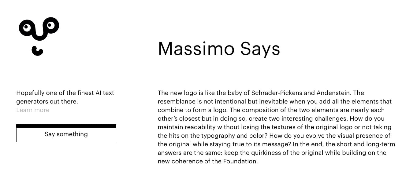 Massimo Says A fine AI Text Generator for the more discerning Designer.