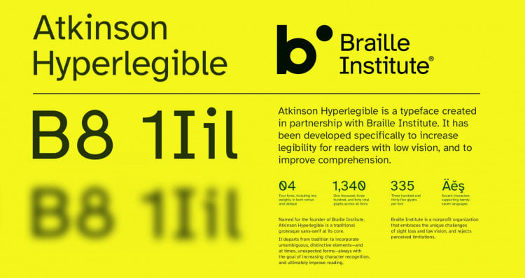 Braille Institue Atkinson Hyperlegible free typeface Featured