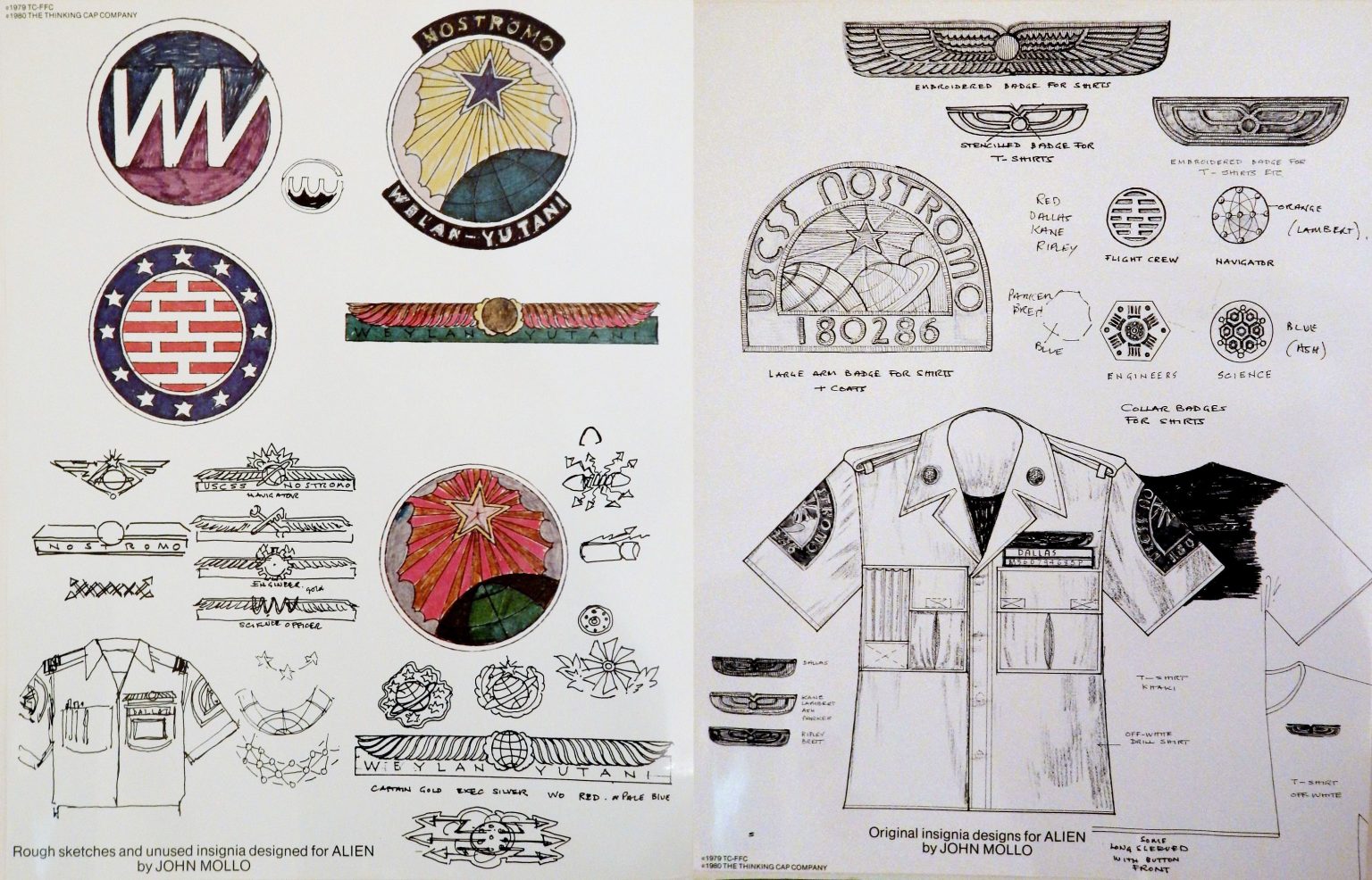 Alien - Nostromo Crew Badges & Insignia Sketches by Ron Cobb